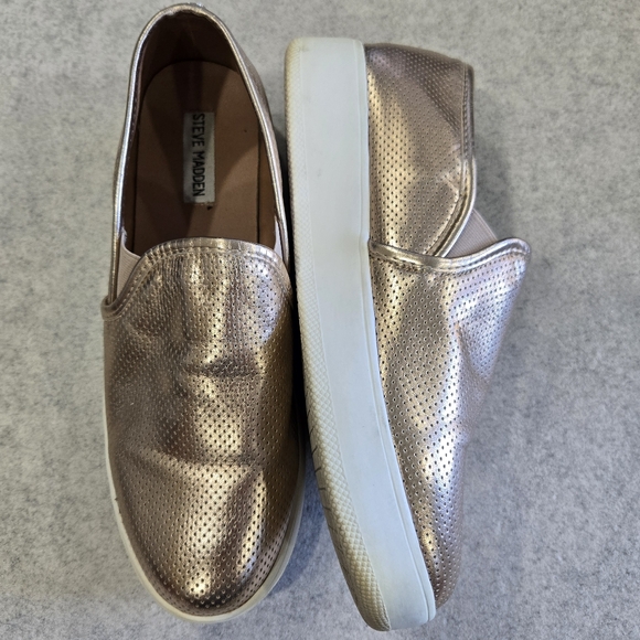 🐢 Steve Madden Gracy- Rose Gold and White Loafers. Size 10 - Picture 1 of 12